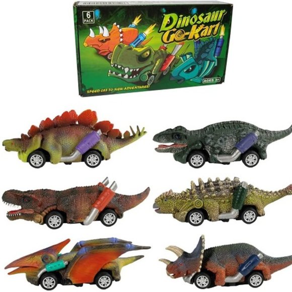 DINOSAUR PULLBACK TOY CARS 6 Pack 5 Inch Each Toddler Toys Gifts T-Rex & More - Picture 1 of 7